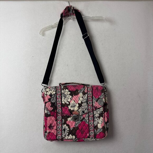 Vera Bradley Pink Floral Mocha Rouge Attache Laptop Messenger Bag‎ - Picture 2 of 6